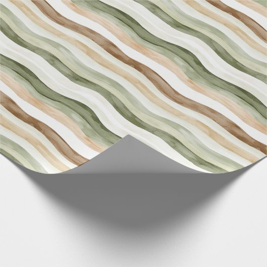 Brown Cream Green Stripes Cadeaupapier (Hoek)