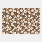 Brown Cream Green Stripes Daisy Floral Birthday Inpakpapier Vel (Voorkant 2)