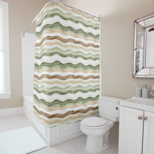 Brown Cream Green Stripes Douchegordijn (In situ)