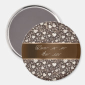 Brown Cream Hearts Ribbon   Magneet (Voorkant / Achterkant)
