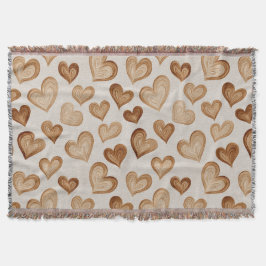 Brown Cream Hearts Stripes Deken