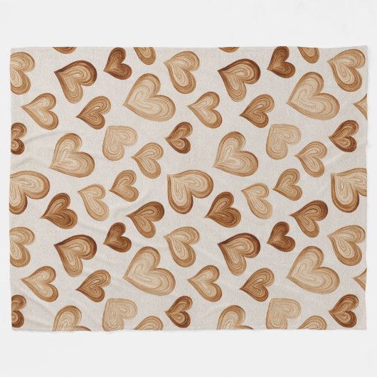 Brown Cream Hearts Stripes Fleece Deken (Voorkant (Horizontaal))