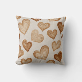 Brown Cream Hearts Stripes Kussen