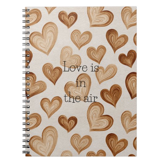 Brown Cream Hearts Stripes Notitieboek (Voorkant)