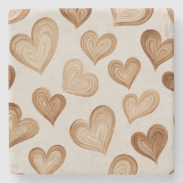 Brown Cream Hearts Stripes Stenen Onderzetter
