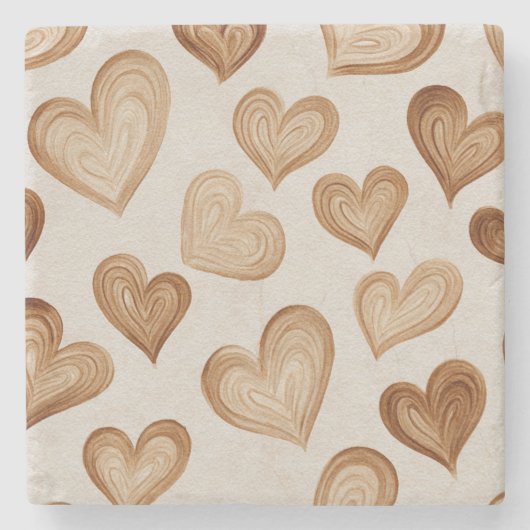 Brown Cream Hearts Stripes Stenen Onderzetter (Voorkant)