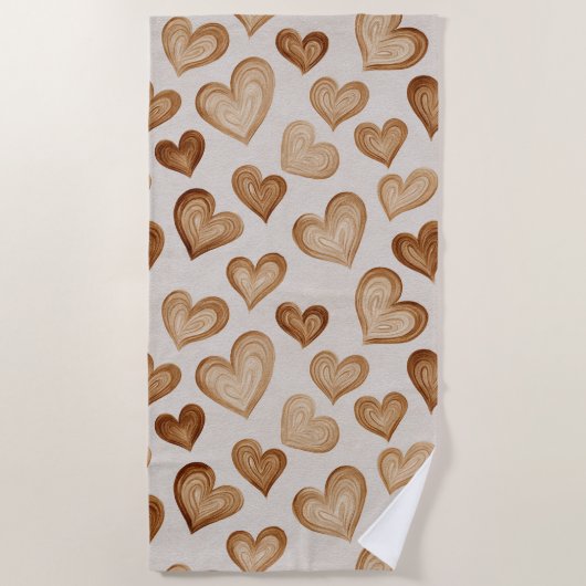 Brown Cream Hearts Stripes Strandlaken (Voorkant)