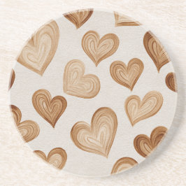 Brown Cream Hearts Stripes Zandsteen Onderzetter