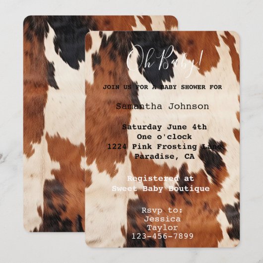 Brown Cream Koeienhuid Cowboy Cowgirl Baby shower Kaart (Voorkant / Achterkant)