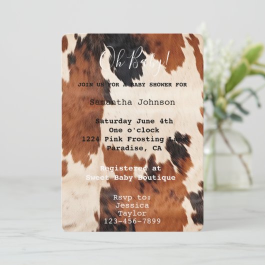 Brown Cream Koeienhuid Cowboy Cowgirl Baby shower Kaart (Staand voorkant)