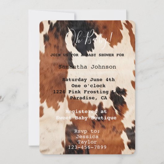 Brown Cream Koeienhuid Cowboy Cowgirl Baby shower Kaart (Voorkant)