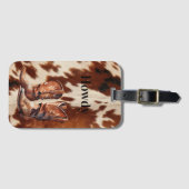 Brown Cream Koeienhuid Cowboylaarzen Bagagelabel (Voorkant (horizontaal))