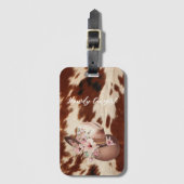 Brown Cream Koeienhuid Cowgirl Bloemen Pet Bagagelabel (Voorkant (verticaal))
