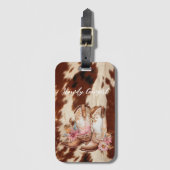 Brown Cream Koeienhuid Cowgirl Bloemenlaarzen Bagagelabel (Voorkant (verticaal))