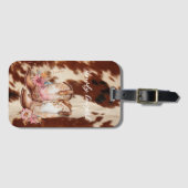 Brown Cream Koeienhuid Cowgirl Bloemenlaarzen Bagagelabel (Voorkant (horizontaal))