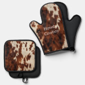 Brown Cream Koeienhuid Ovenwant & Pannenlap Set (Voorkant / Achterkant)