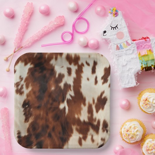 Brown Cream Koeienhuid Papieren Bordje (Feest)