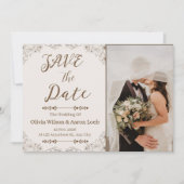 Brown & Cream Minimal  Flat Wedding Save The Date (Voorkant)