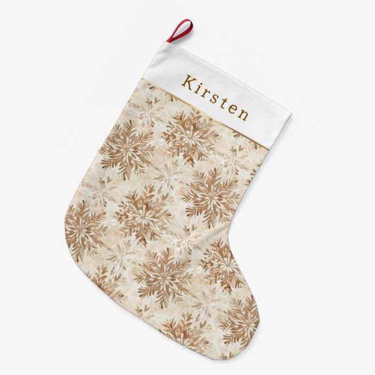 Brown Cream Snowflakes Christmas Grote Kerstsok (Voorkant (Hangend))