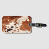 Brown Cream Southwest Cowhide Christmas Bagagelabel (Voorkant (horizontaal))