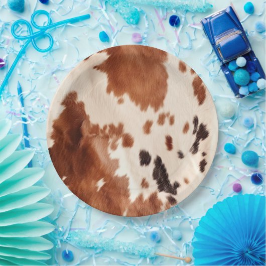 Brown Cream Southwest Cowhide  Papieren Bordje (Feest)