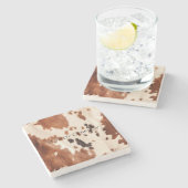 Brown Cream Southwest Cowhide Stenen Onderzetter (Zijkant)