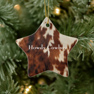 Brown Cream Southwest Koeienhuid Keramisch Ornament