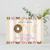 Brown Cream Sprinkle Donuts ONE 1ST Birthday Party Kaart (Staand voorkant)