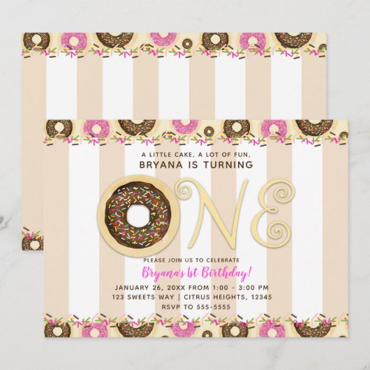 Brown Cream Sprinkle Donuts ONE 1ST Birthday Party Kaart (Voorkant / Achterkant)