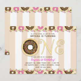 Brown Cream Sprinkle Donuts ONE 1ST Birthday Party Kaart