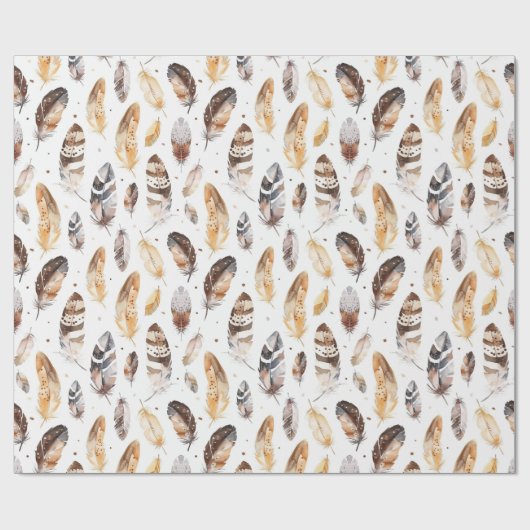 Brown Cream Tribal Native Feathers Cadeaupapier (Vlak)