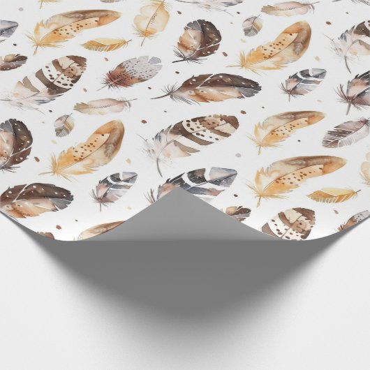 Brown Cream Tribal Native Feathers Cadeaupapier (Hoek)