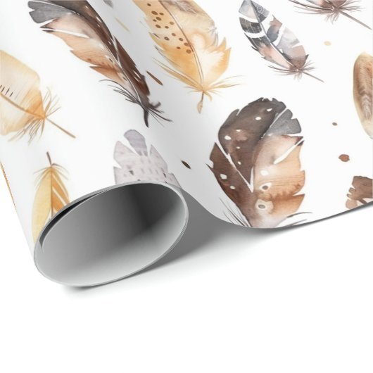 Brown Cream Tribal Native Feathers Cadeaupapier (Rol Hoek)
