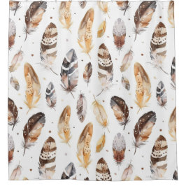 Brown Cream Tribal Native Feathers Douchegordijn