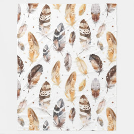 Brown Cream Tribal Native Feathers Fleece Deken