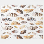Brown Cream Tribal Native Feathers Fleece Deken (Voorkant (Horizontaal))