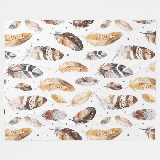 Brown Cream Tribal Native Feathers Fleece Deken (Voorkant (Horizontaal))