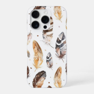 Brown Cream Tribal Native Feathers iPhone 16 Pro Hoesje