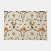 Brown Cream Tribal Native Feathers Skulls Deurmat (Voorkant)