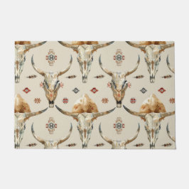 Brown Cream Tribal Native Feathers Skulls Deurmat