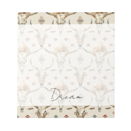 Brown Cream Tribal Native Feathers Skulls Notitieblok (Voorkant)