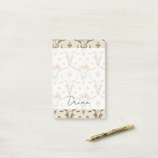Brown Cream Tribal Native Feathers Skulls Post-it® Notes (Op bureau)