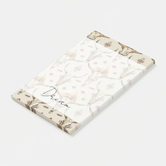 Brown Cream Tribal Native Feathers Skulls Post-it® Notes (Schuin)