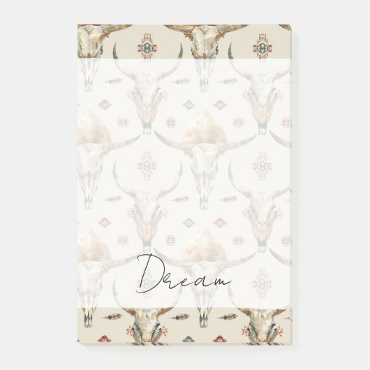 Brown Cream Tribal Native Feathers Skulls Post-it® Notes (Voorkant)