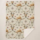 Brown Cream Tribal Native Feathers Skulls Sherpa Deken (Voorkant)