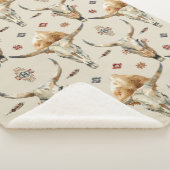 Brown Cream Tribal Native Feathers Skulls Sherpa Deken (3/4)