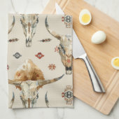 Brown Cream Tribal Native Feathers Skulls Theedoek (Quarter Fold)