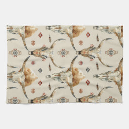 Brown Cream Tribal Native Feathers Skulls Theedoek