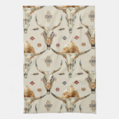 Brown Cream Tribal Native Feathers Skulls Theedoek (Verticaal)