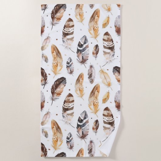 Brown Cream Tribal Native Feathers Strandlaken (Voorkant)